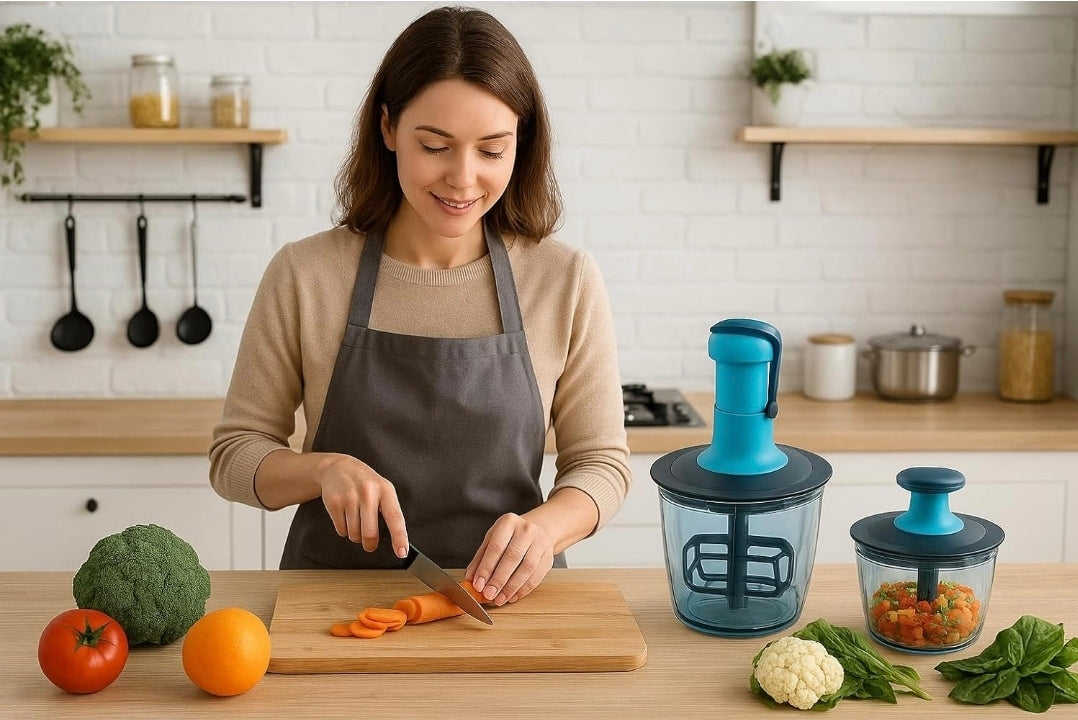 Push Chopper 500 ml with 3 Blades, Vegetable Chopper Kitchen Accessories Items for Home Cutting Vegetables